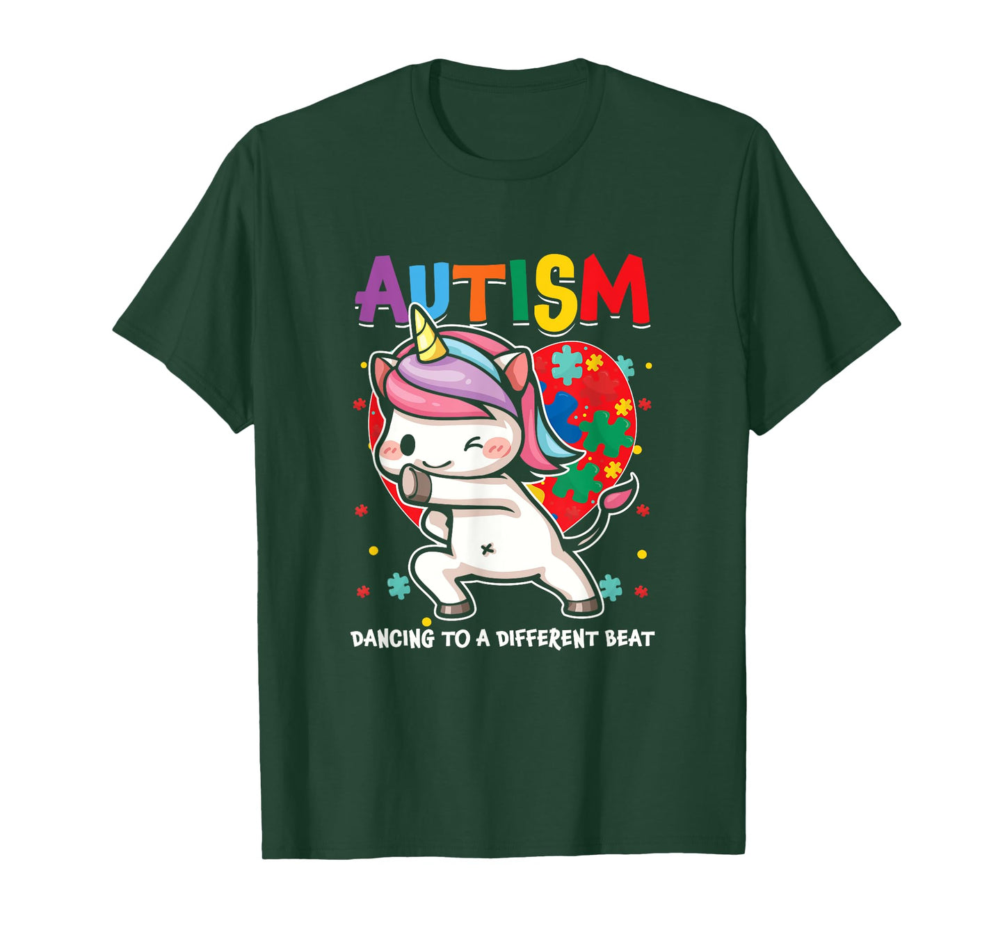 Autistic Unicorn Autism Awareness Heart Ribbon Puzzle Health T-Shirt
