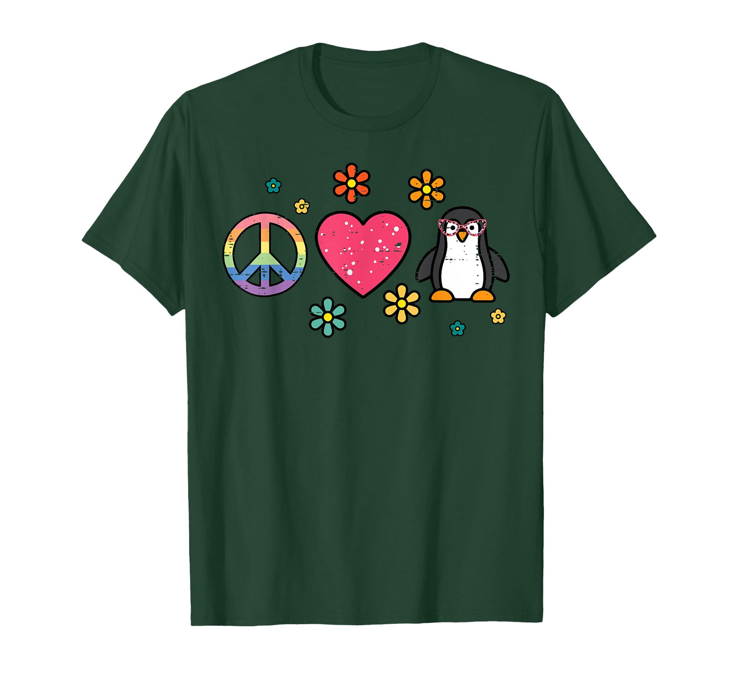 Peace Love Penguin Retro Groovy Hippie Women Girls Kids Men T-Shirt