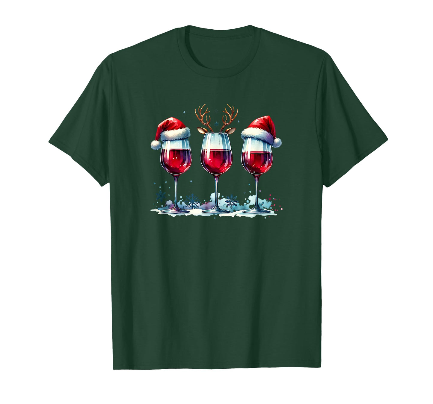 Christmas Wine Lover Reindeer Santa Hat Xmas Wine Womens T-Shirt
