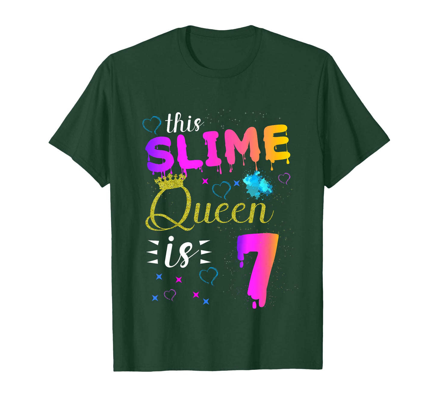 slime queen crown Birthday 7th gift for girls 7 years old T-Shirt