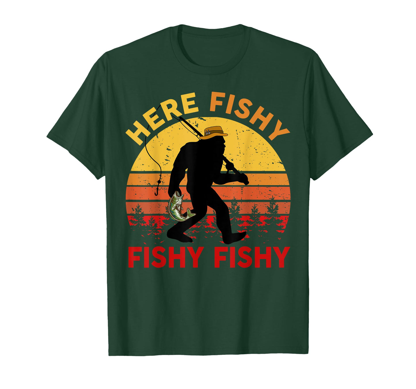 Here-Fishy Sasquatch Funny Bass Dad Toddler Bigfoot Fishing T-Shirt