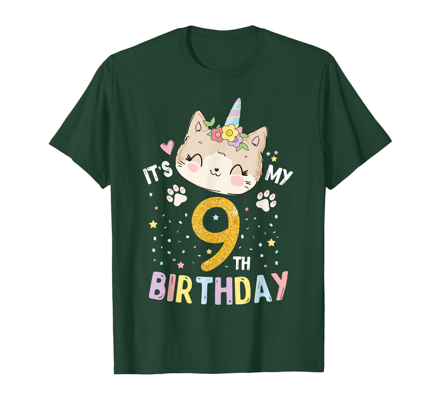 It’s My 9th Birthday Cute Unicorn Cat 9-Year-Old Girl T-Shirt