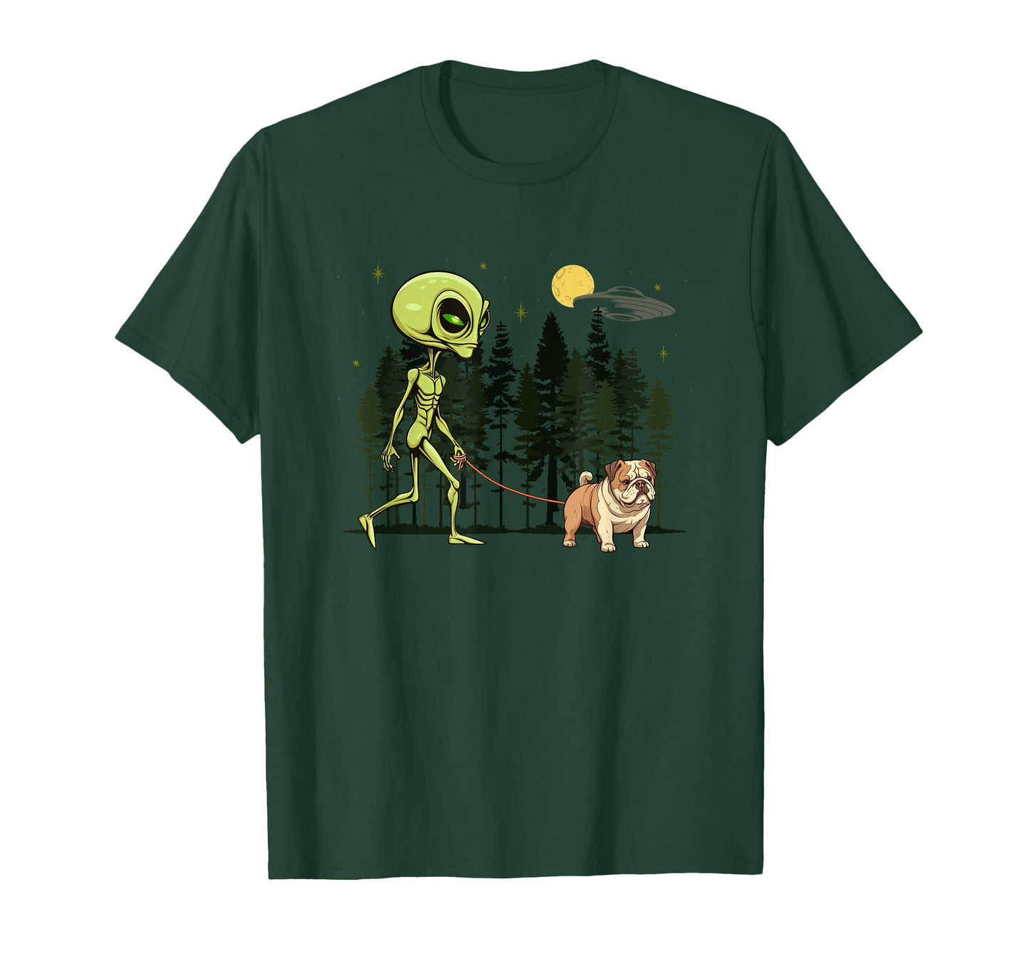 Funny English Bulldog Alien Walking UFO Pet Dog Mom Dad T-Shirt