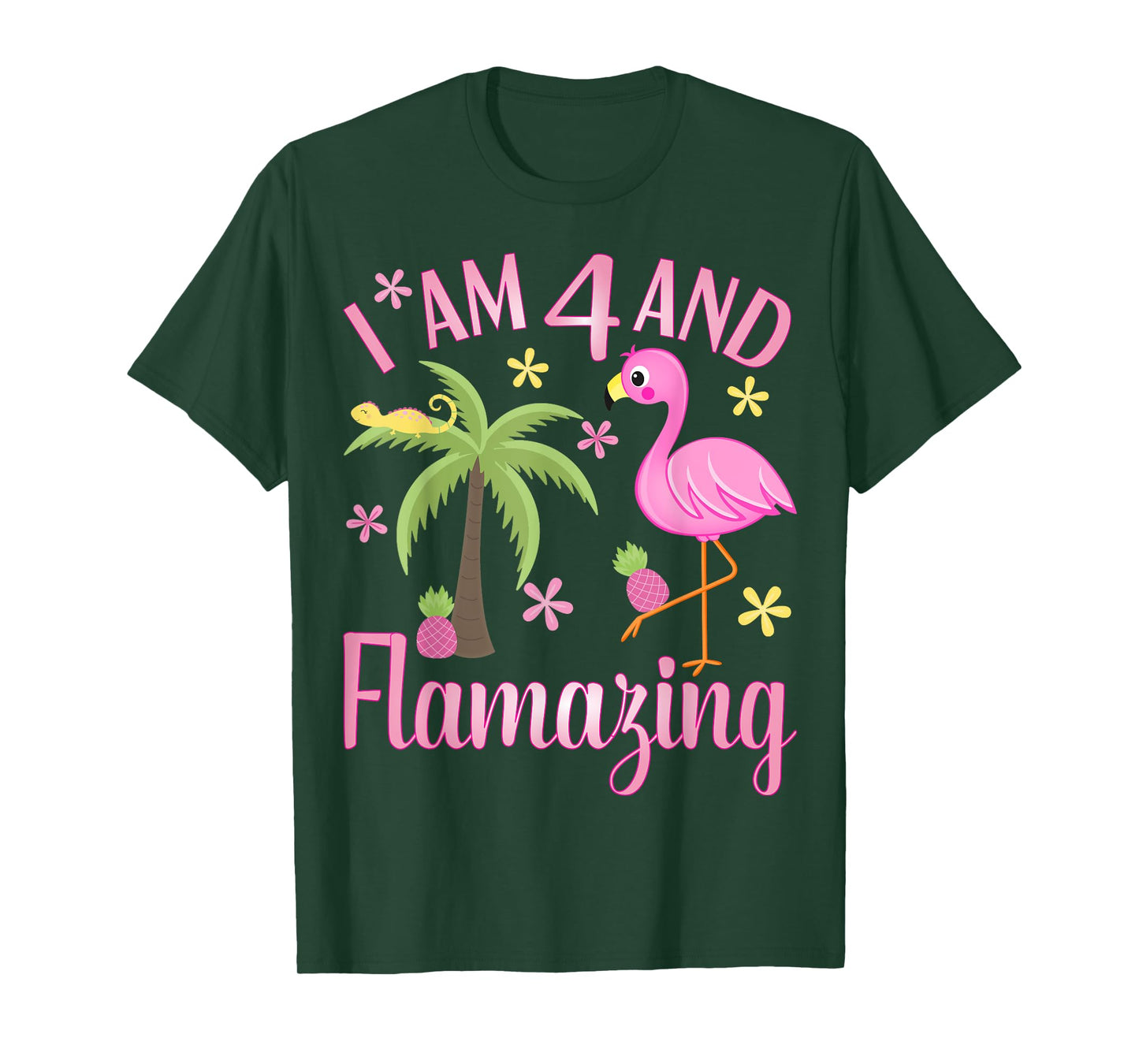 I Am 4 And Flamazing Shirt 4th Birthday Flamingo Lover Gift T-Shirt