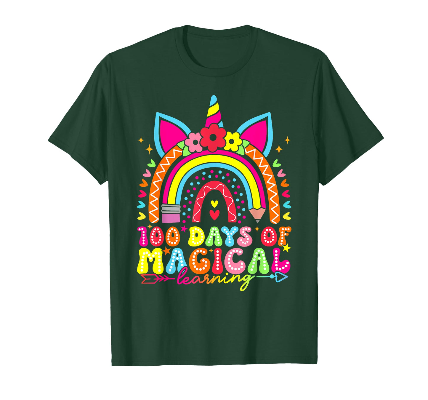 100 Days Magical Learning Unicorn Rainbow 100th Day School T-Shirt