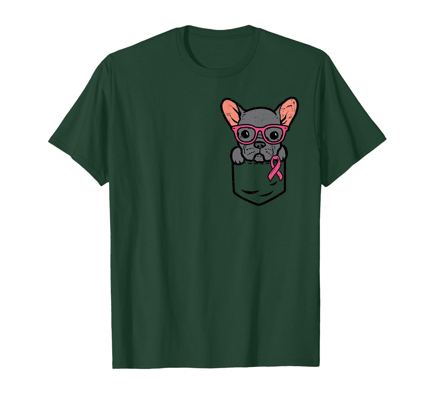 Pocket French Bulldog Pink Ribbon Breast Cancer Awareness T-Shirt