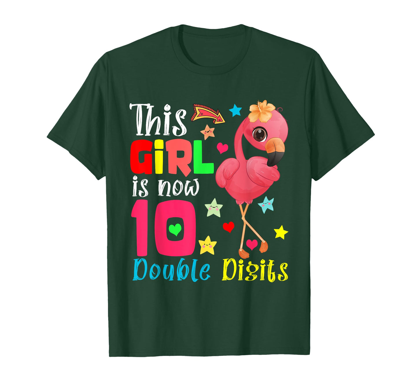 This Girl Is Now 10 Double Digits 10th Birthday Flamingo T-Shirt