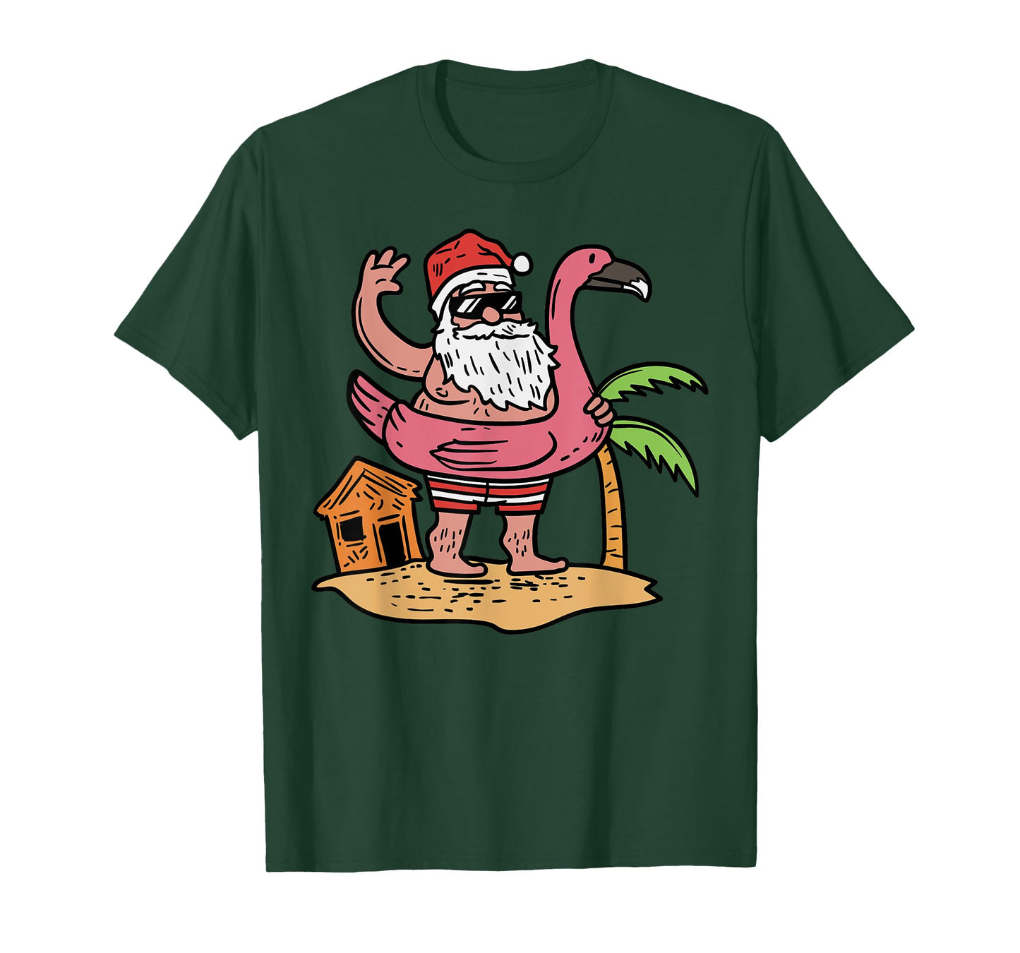 Summer Santa Flamingo Floater Funny Christmas In July Gift T-Shirt