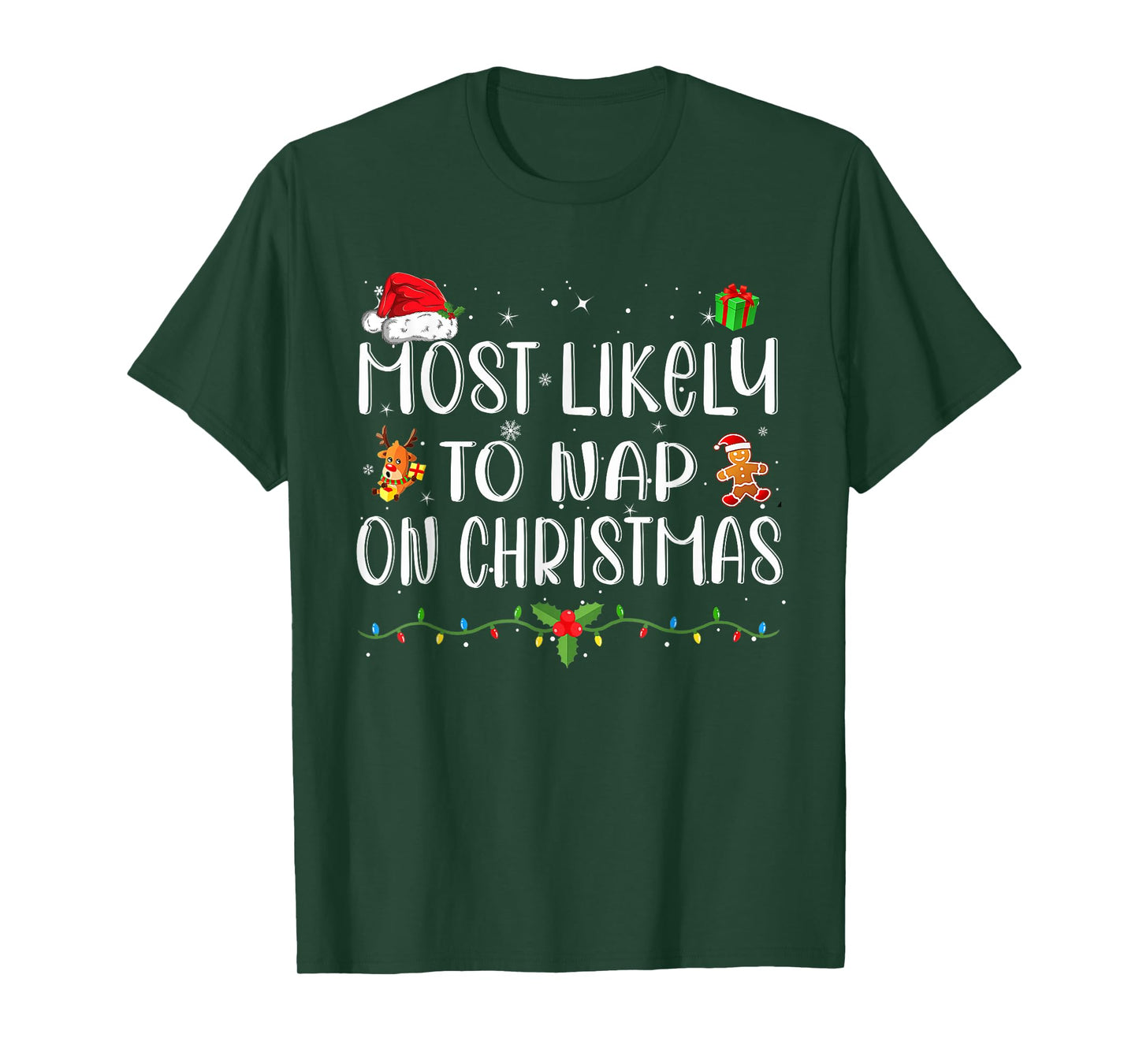 Most Likely To Nap On Christmas Funny Family Christmas T-Shirt