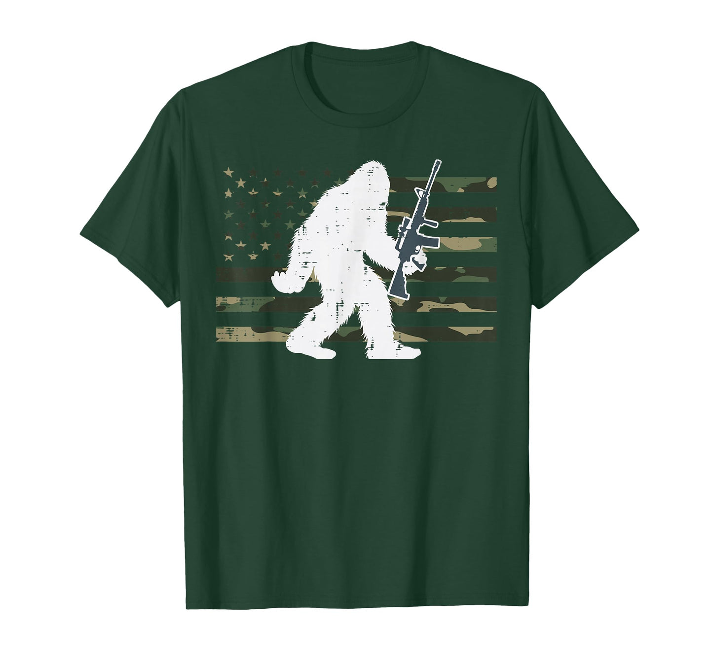 Bigfoot Sasquatch US Camo Flag Vintage Patriotic Men Women T-Shirt