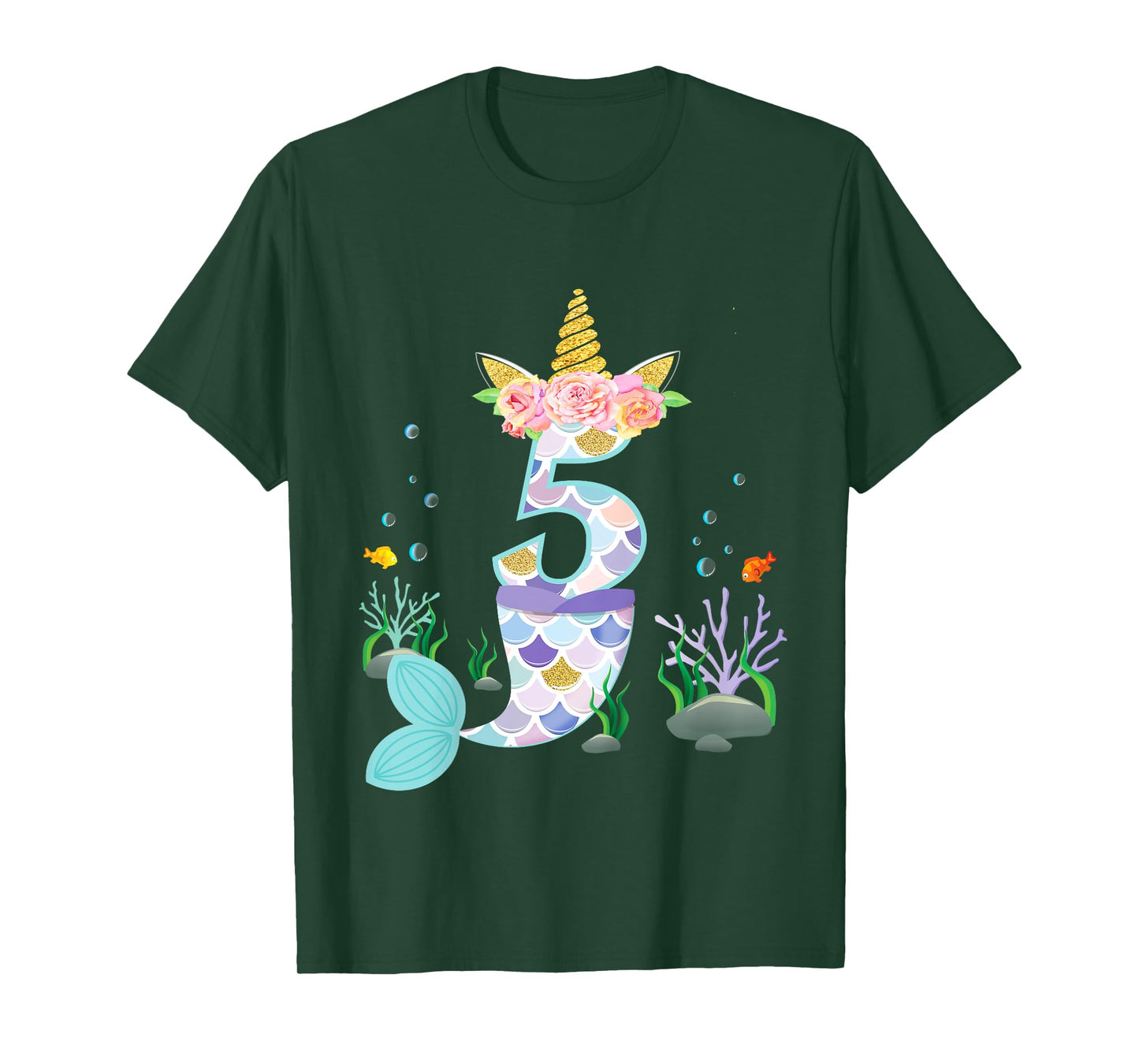 5 Year Old Unicorn Mermaid Birthday Theme Tail Girl 5th Gift T-Shirt
