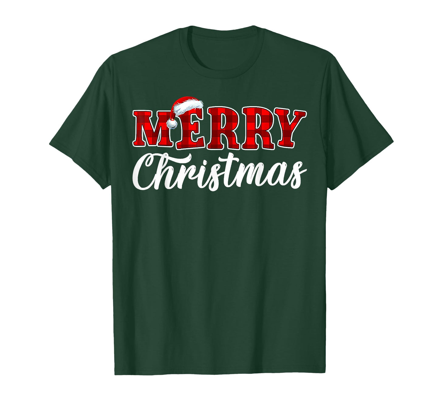 Merry Christmas Buffalo Plaid Red Santa Hat Xmas Pajamas T-Shirt