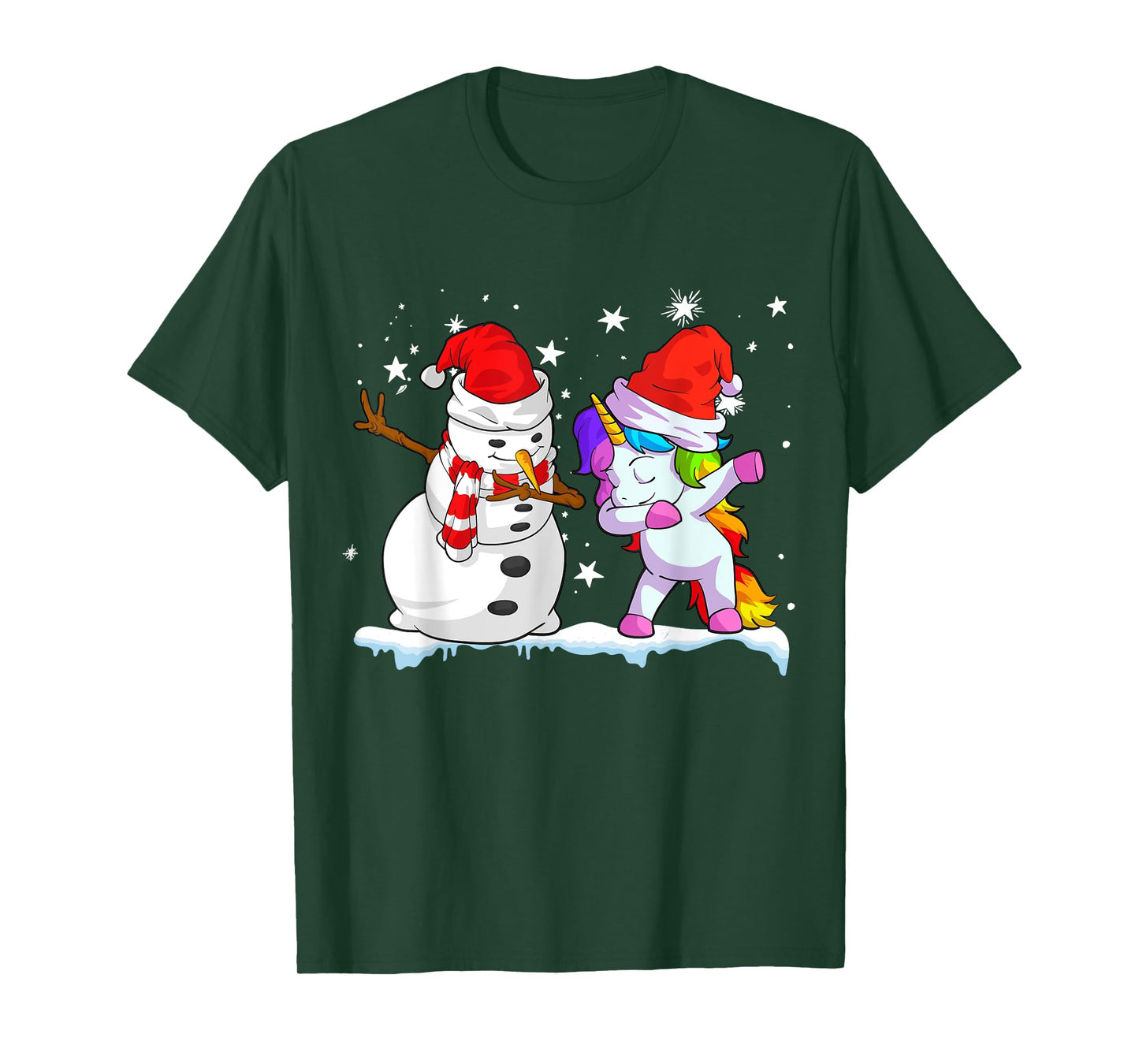 Unicorn Christmas Shirt Girls Women Santa Hat Snowman T-Shirt