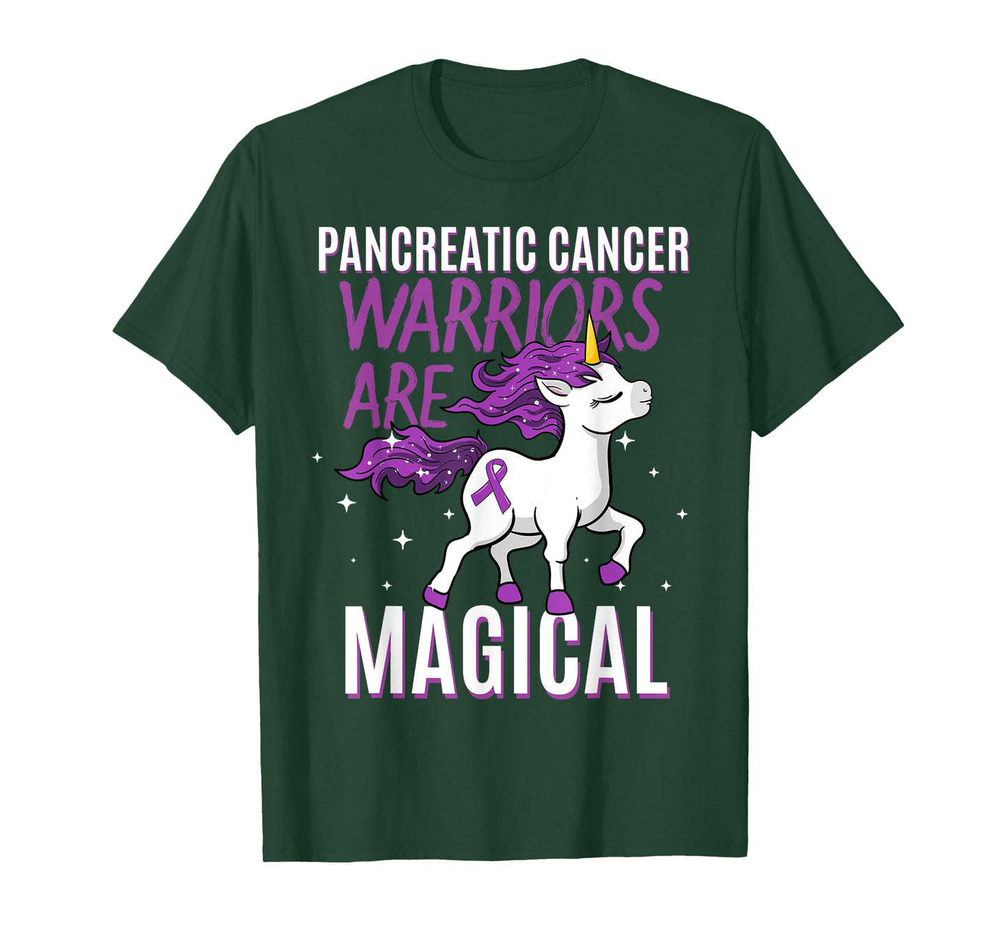 Pancreatic Cancer Warrior Magical Unicorn Purple Ribbon Gift T-Shirt