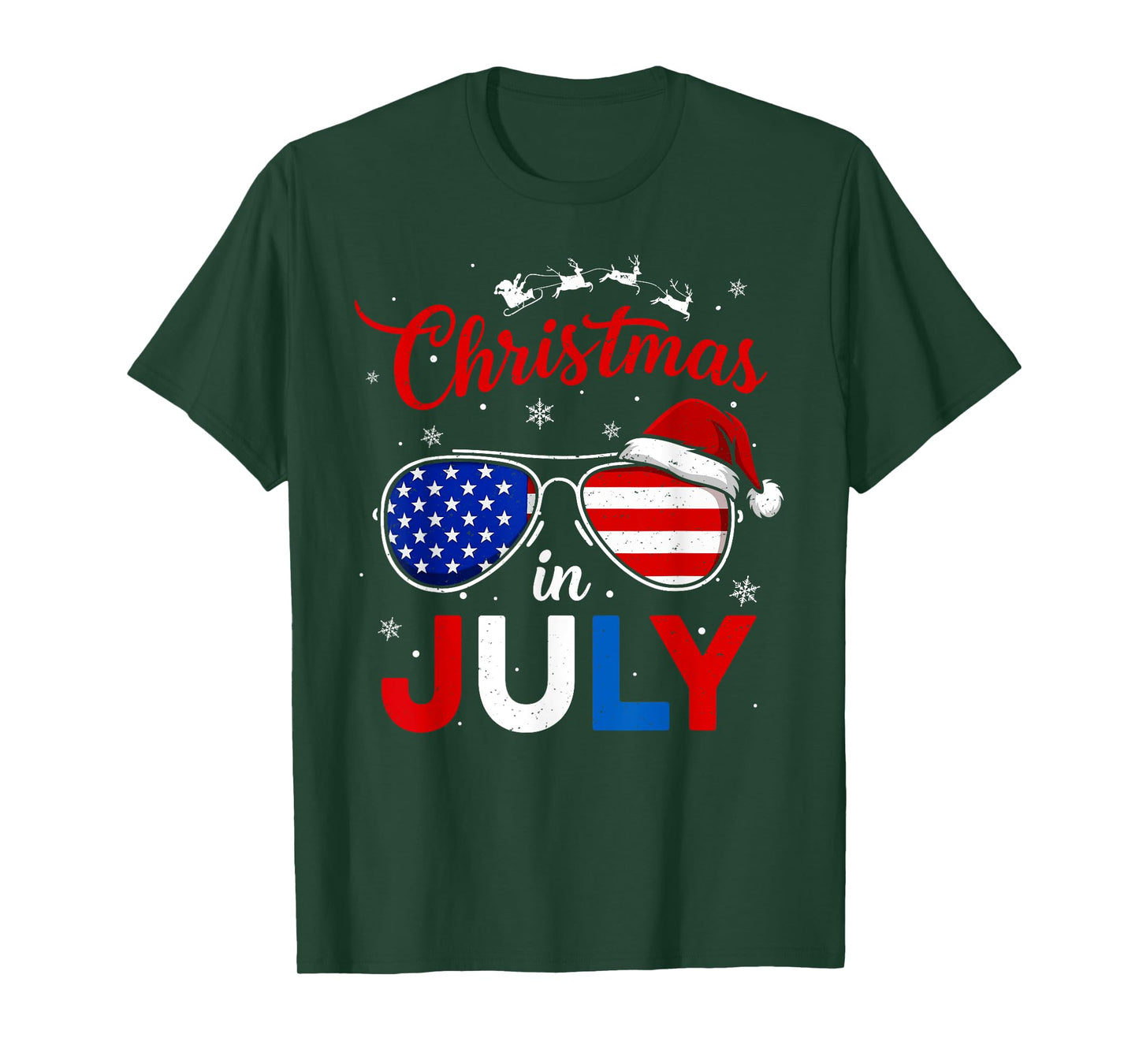 Santa Claus Sunglasses America Flag Christmas in July Kids T-Shirt