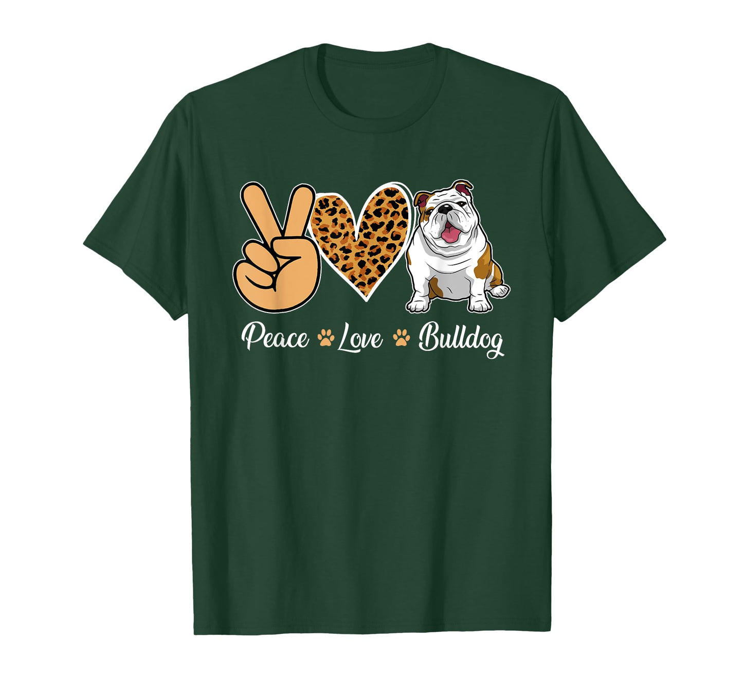 Peace Love Bulldog Leopard Heart Men Women Kids T-Shirt