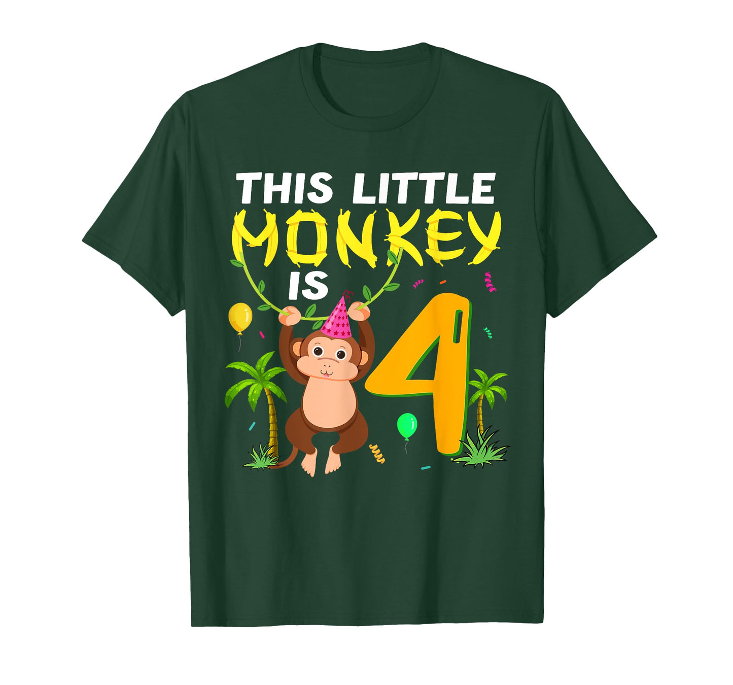This Little Monkey Is 4 Jungle Safari Animal 4th Birthday T-Shirt