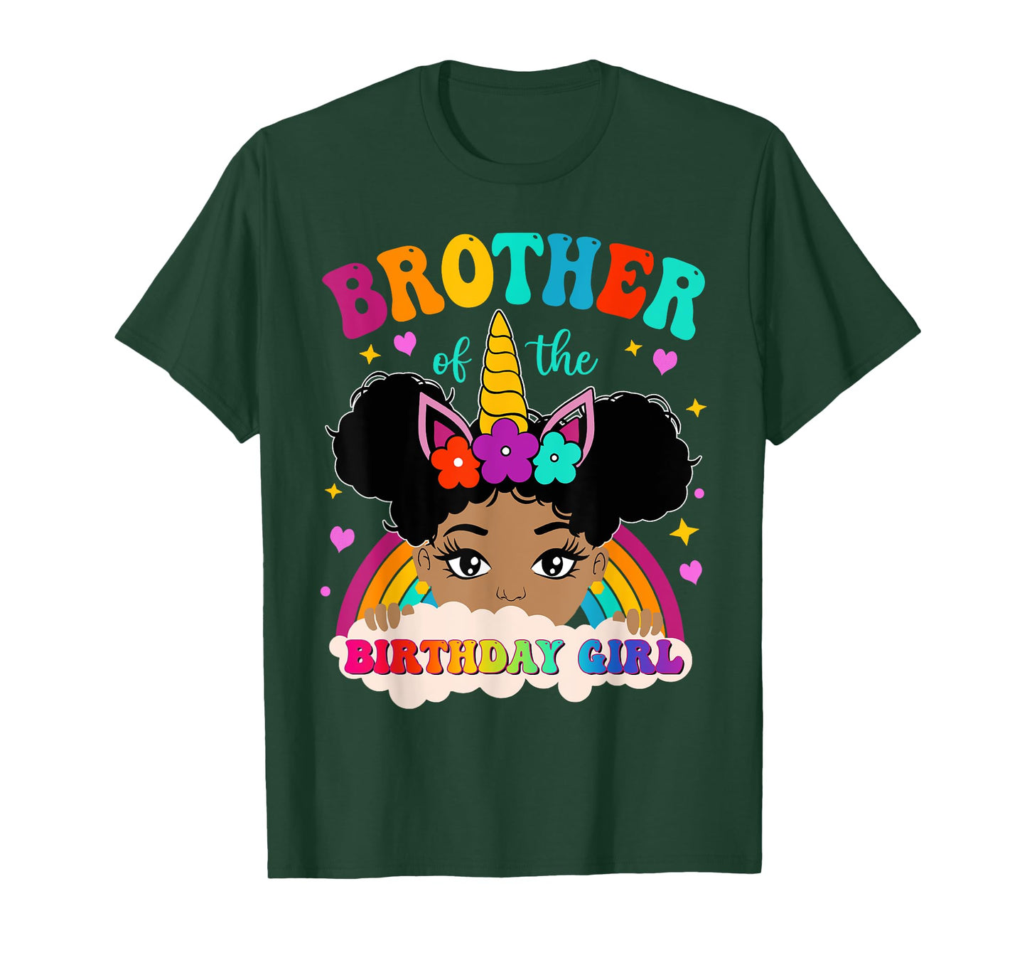 Brother of The Birthday Girl Rainbow Afro Melanin Unicorn T-Shirt