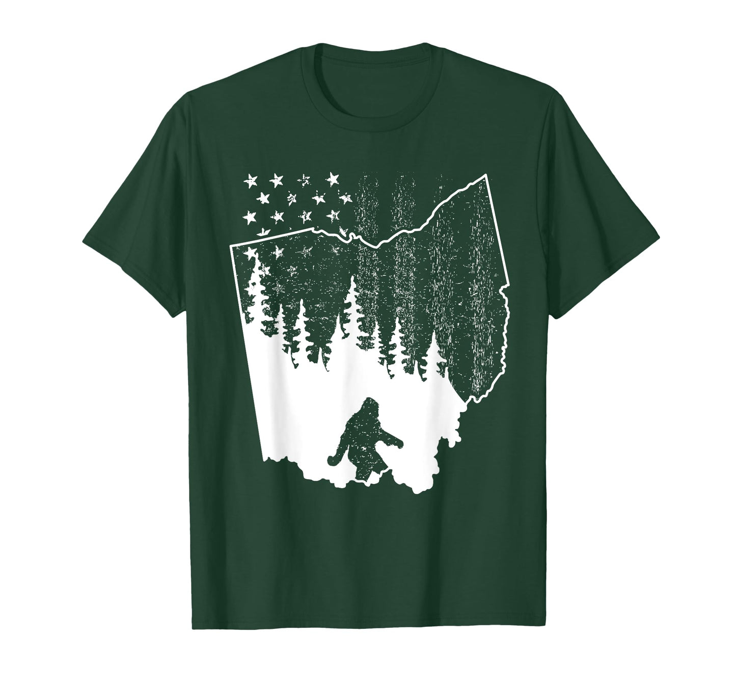 Ohio Bigfoot American Flag Sasquatch Usa Silhouette Ohio Map T-Shirt
