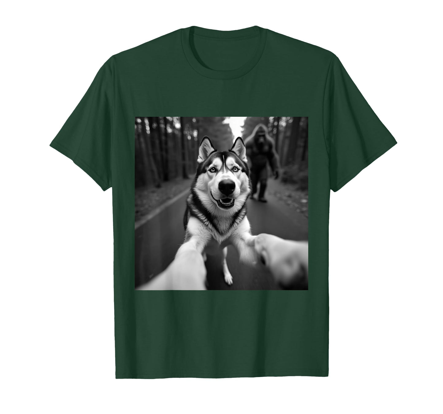 Funny Husky Selfie With Bigfoot Graphic Sasquatch Boy Men T-Shirt