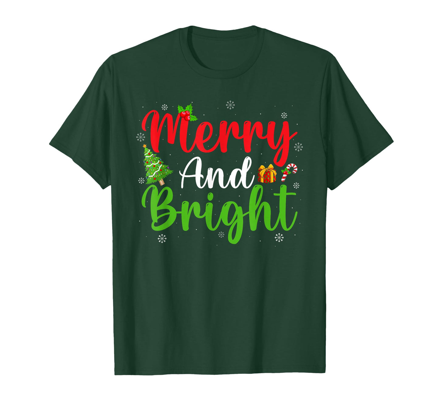 Merry and Bright Xmas Lights Family Men Women Christmas T-Shirt