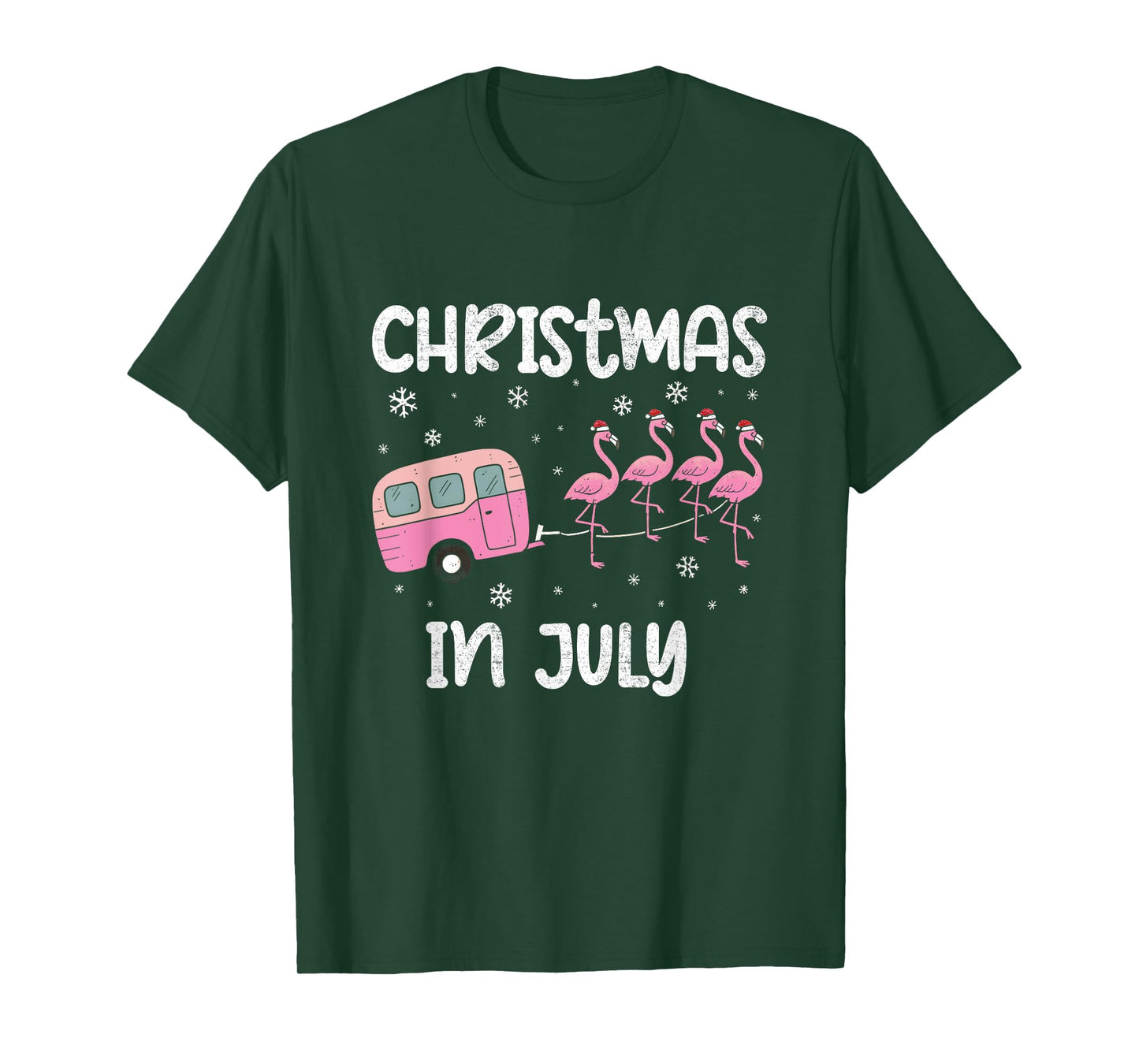 Christmas In July Flamingo Trailer Summer Xmas Camp Camper T-Shirt