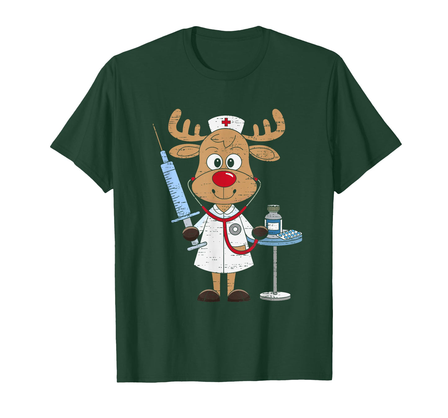 Reindeer Nurse Scrub Tops Christmas Stethoscope Nursing Xmas T-Shirt