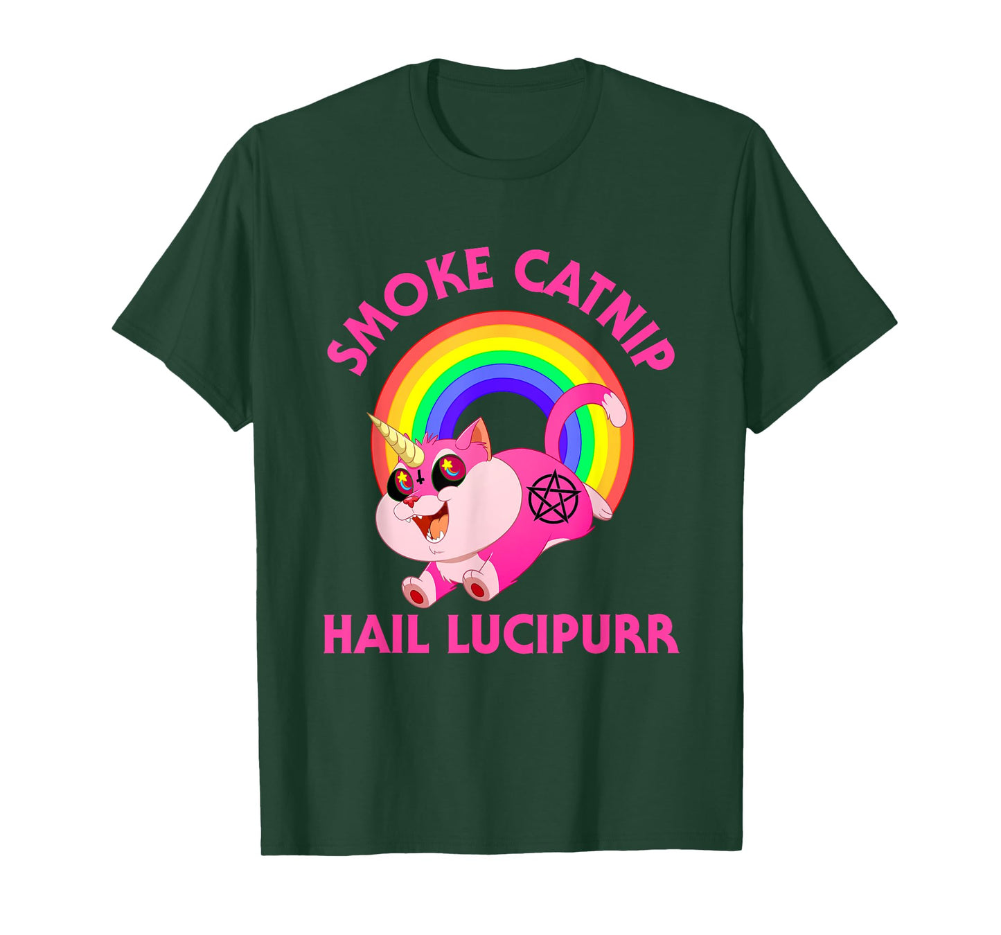 Smoke Catnip Hail Lucipurr, Funny Satan Cat Unicorn Meme Men Women Kids T-Shirt