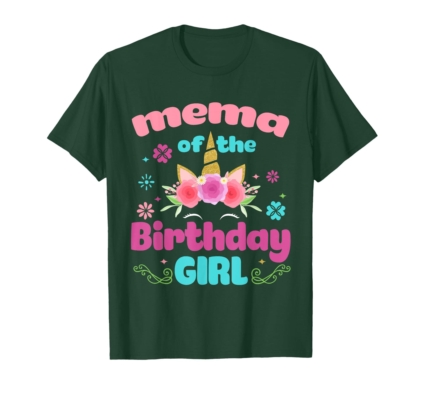 Mema of The Birthday Girl Unicorn Flower Grandma T-Shirt