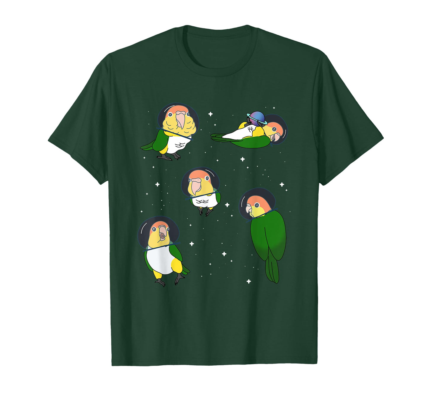 Cute White Bellied Caique Pattern Parrot memes Space Birbs T-Shirt