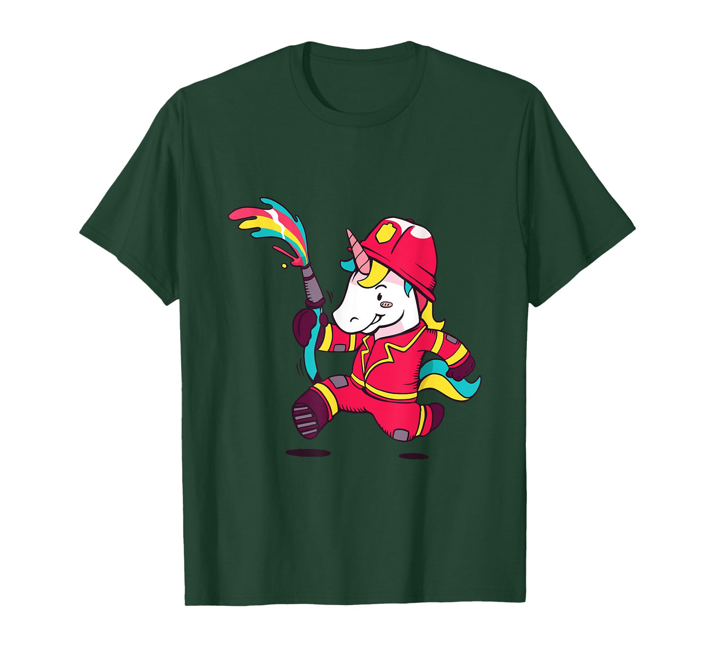Cute Unicorn Fireman Cartoon Rainbow Unicorn T-Shirt