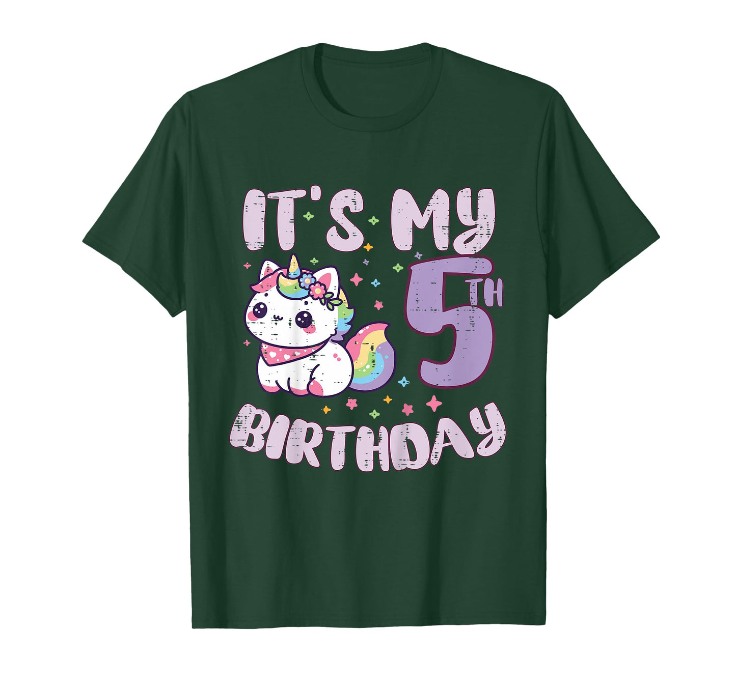 Its My 5th Birthday Unicorn Cat 5 Year Old Bday Girls Kids T-Shirt