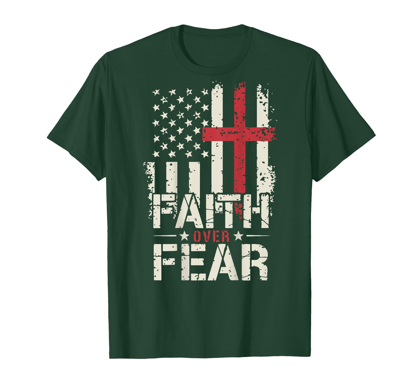Mens American Flag Faith Over Fear Christian Patriotic Jesus T-Shirt