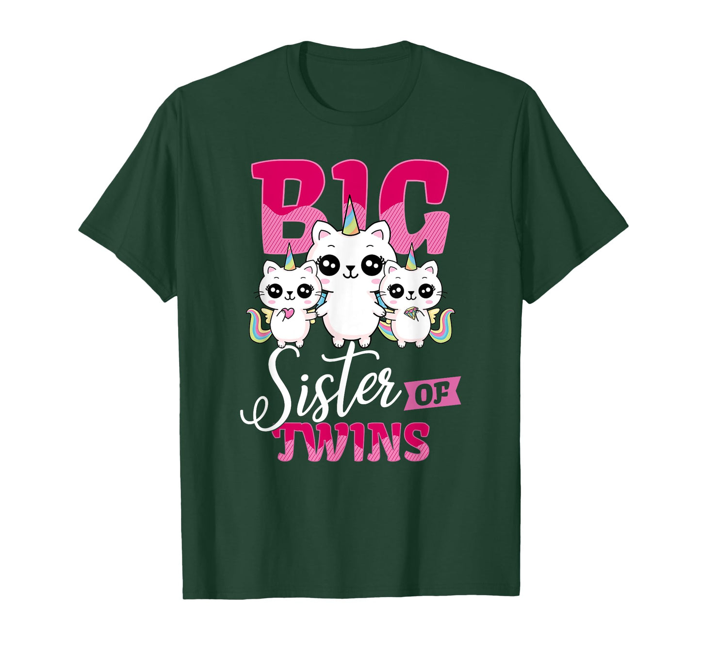Big Sister of Twins T-Shirt Twin Unicorn Cats Girls Shirt T-Shirt