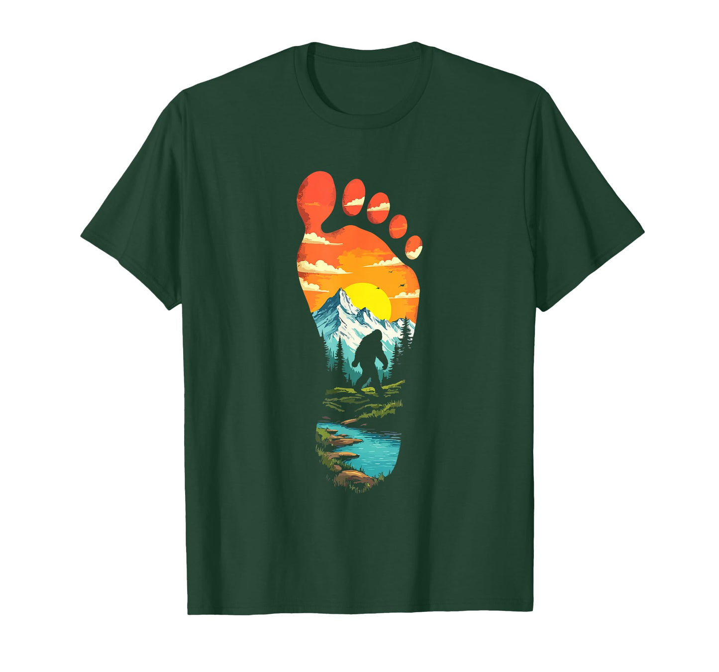 Bigfoot Footprint Mountains Cryptid & Landscape Sasquatch T-Shirt