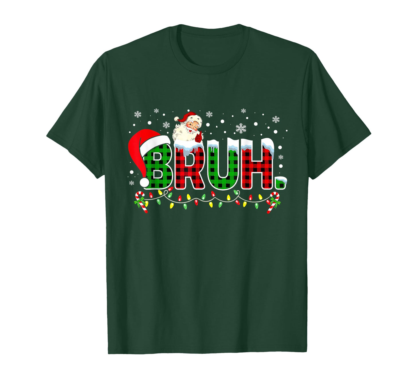 Bruh Funny Christmas Red Green Plaid Teens Boys Xmas Pajamas T-Shirt