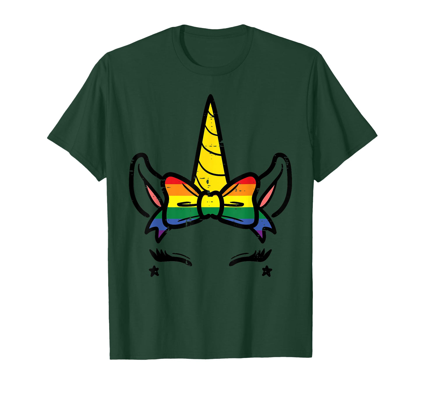 Gay Pride Unicorn Face Head Rainbow Flag Lgbtq Girls Kids T-Shirt