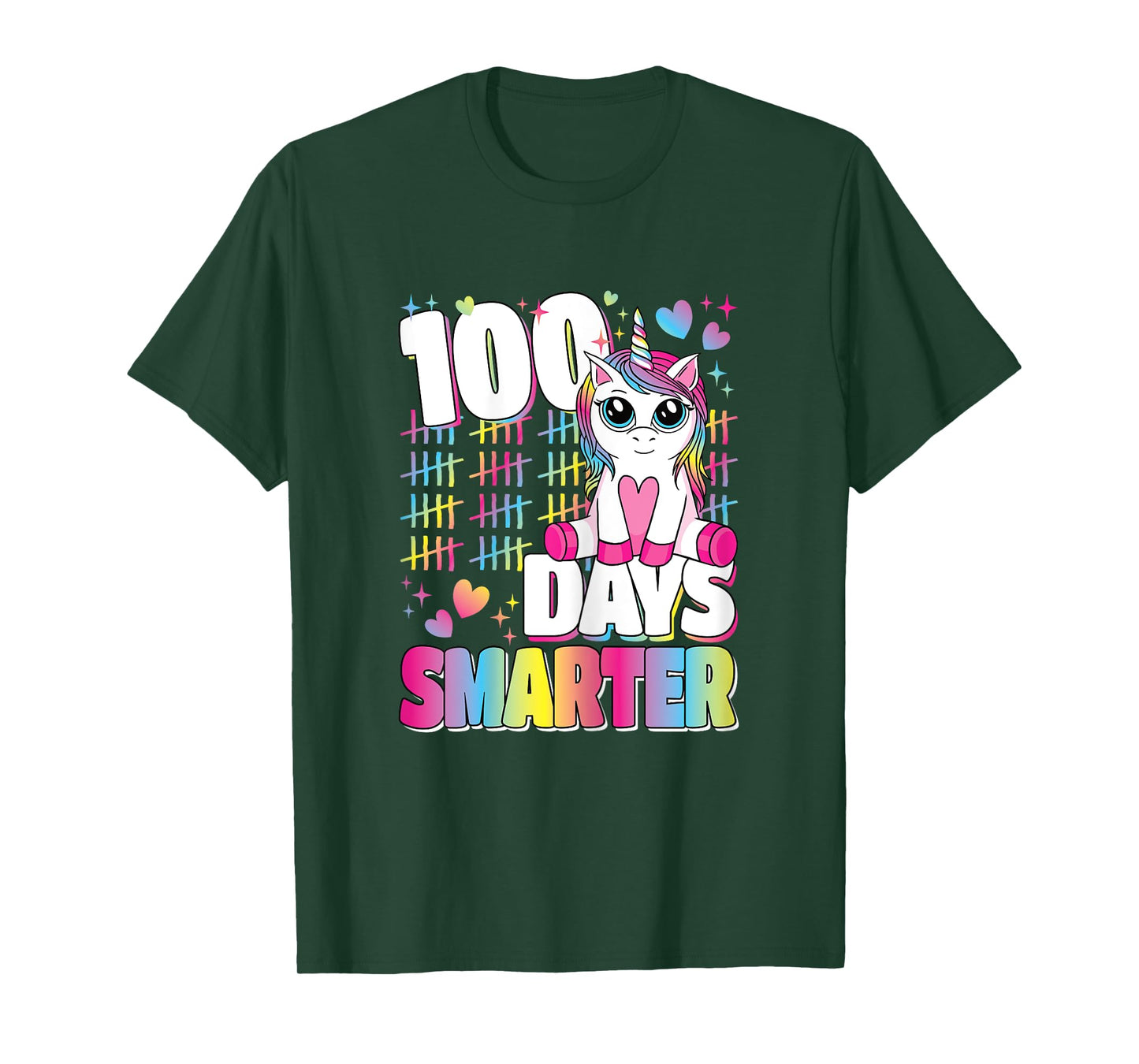 100 Days Smarter Unicorn Rainbow 100th Day Of School Girls T-Shirt