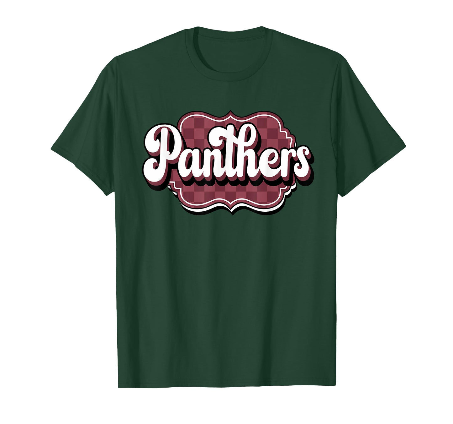Maroon Panthers School Spirit Checkered Print Panther Pride T-Shirt