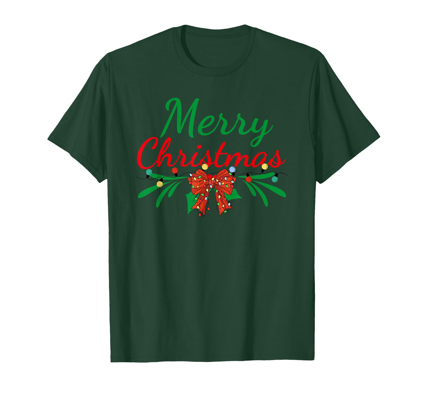 Merry Christmas Lights Red Santa Hat Xmas Family Men Women T-Shirt