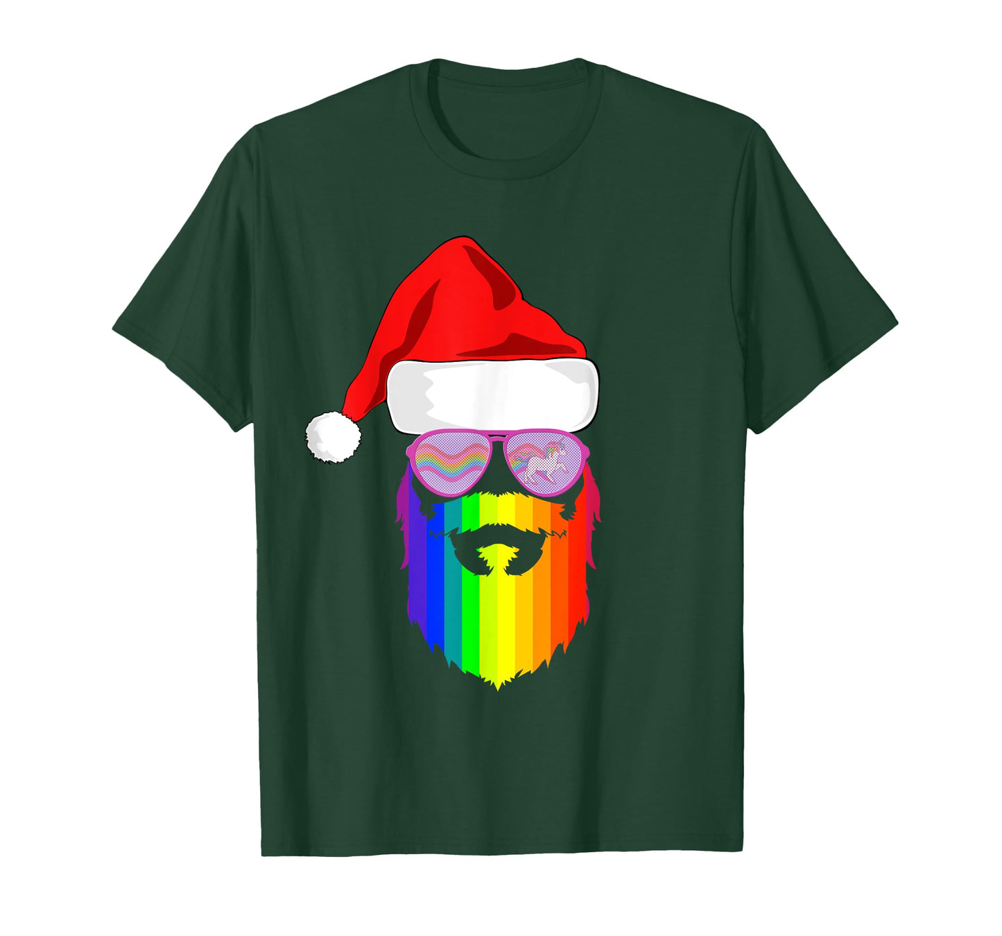 Gay Santa Claus Christmas Rainbow Unicorn Sunglasses LGBQT T-Shirt