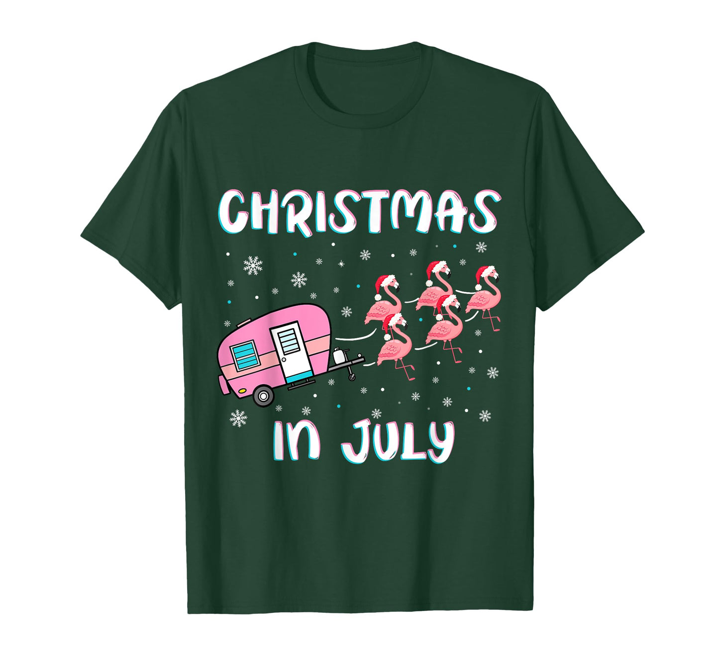 Christmas in July Summer Camping Flamingo Trailer Camper T-Shirt