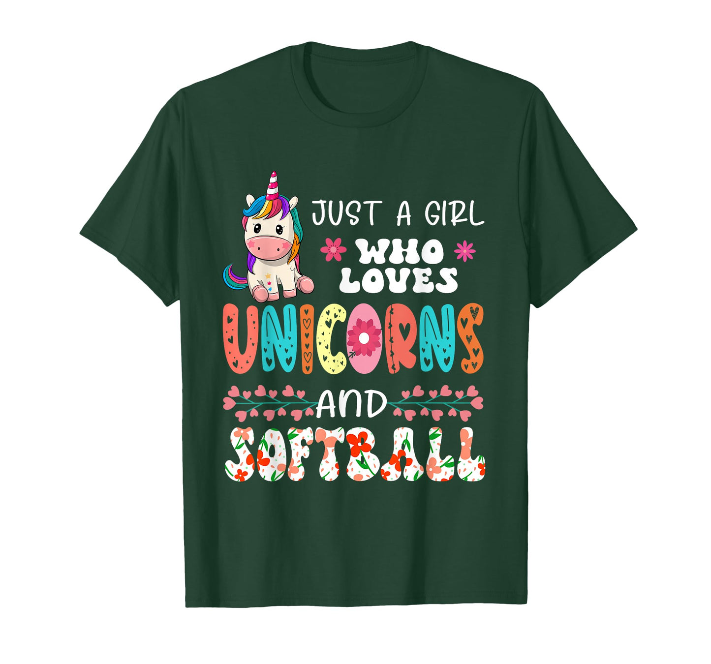 Just A Girl Who Loves Unicorns And Softball Floral Unicorn T-Shirt