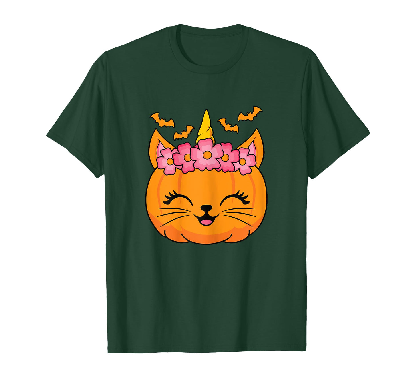 Cute Halloween Cat Unicorn Pumpkin Thanksgiving Women Girls T-Shirt