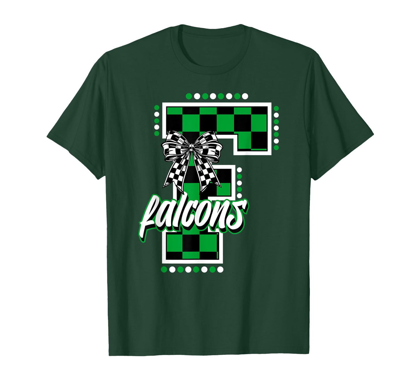 Falcons Checkered Letter School Spirit Mascot Green Game Day T-Shirt