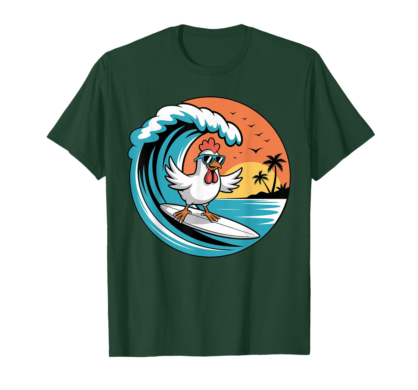 Funny Chicken Surfboard Beach Summer Surfing Rooster T-Shirt