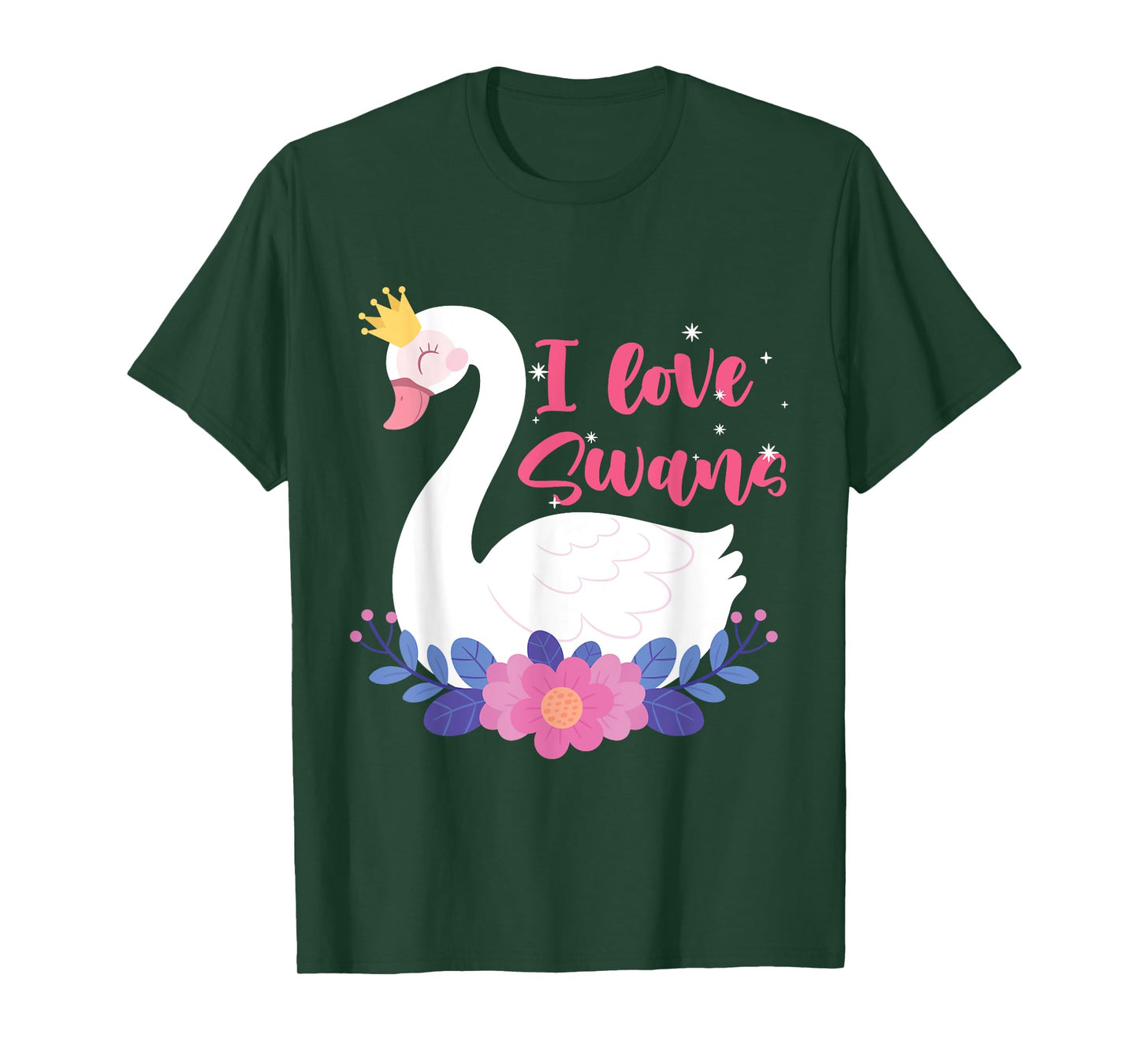 I Love Swans Bird Zoo Animal Lake Water Lily Flowers Crown T-Shirt