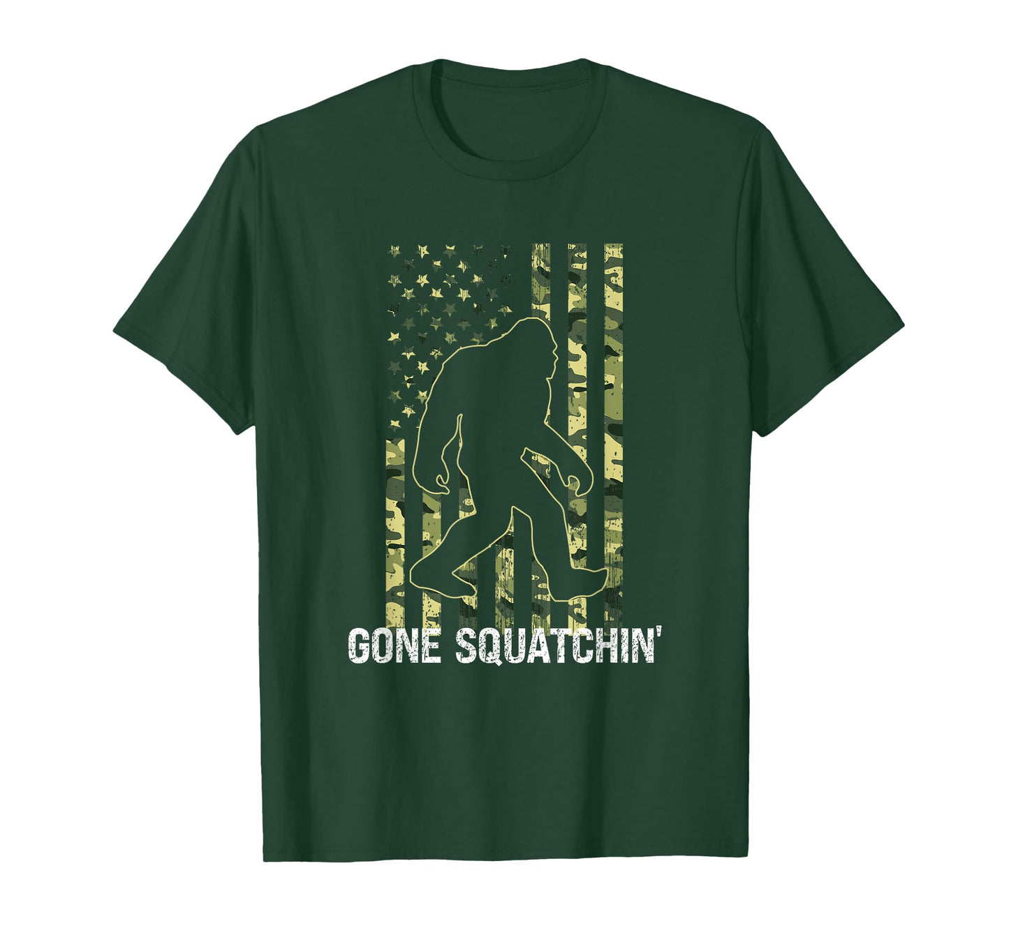 Gone Squatchin' Funny Bigfoot American Flag Camo Sasquatch T-Shirt for Women Kids Men