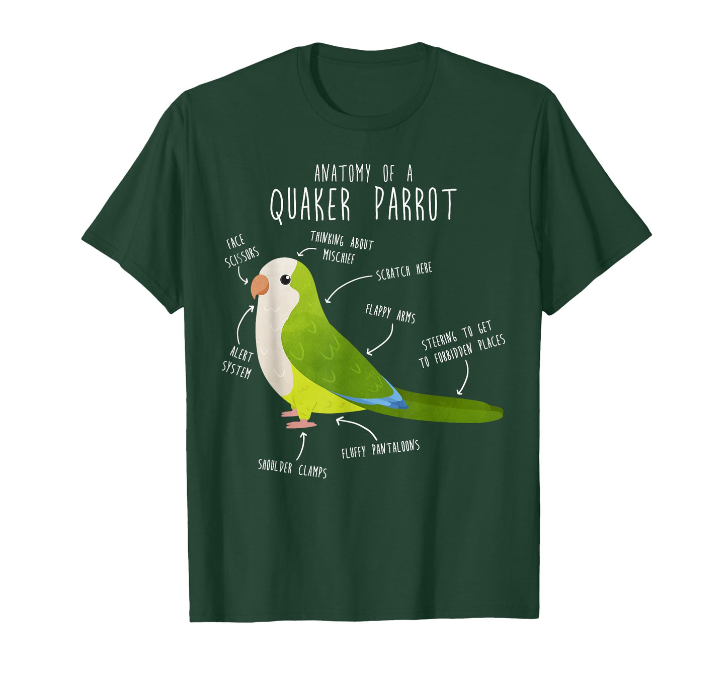 Green Quaker Parrot Anatomy, Cute Funny Pet Monk Bird Lover T-Shirt