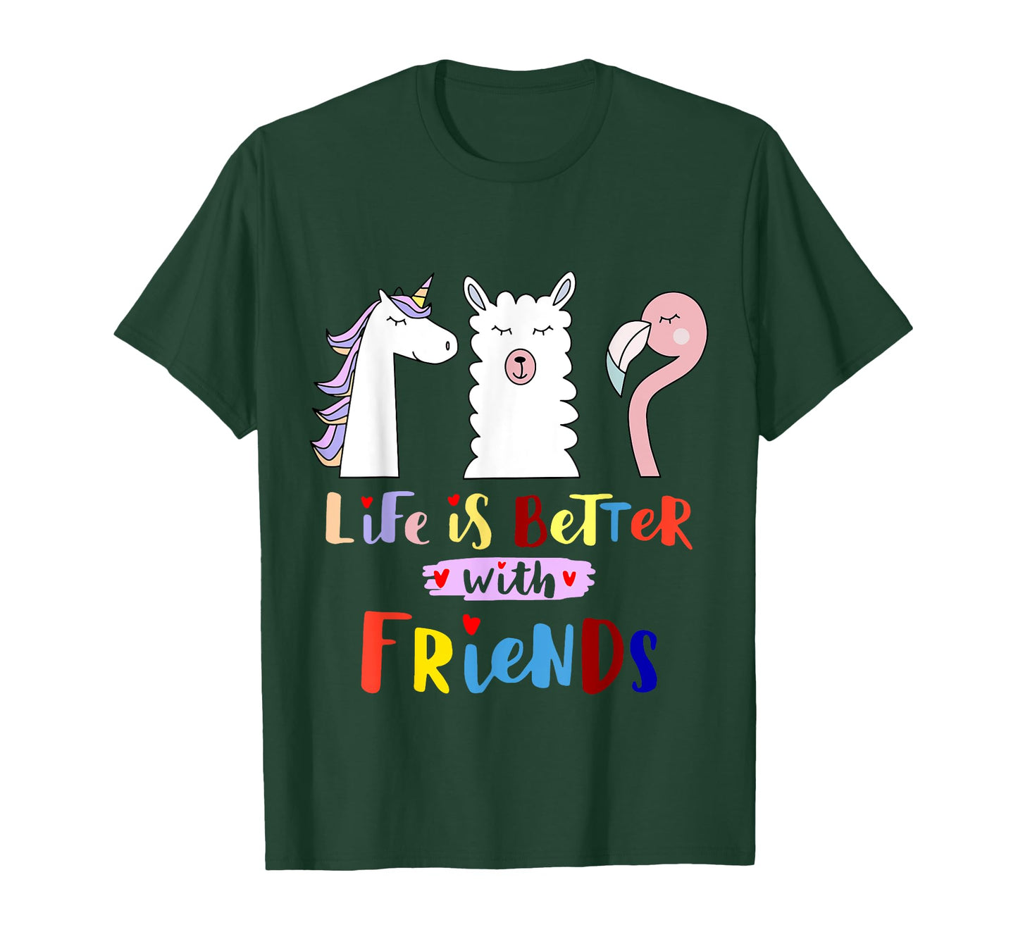 Das Leben besser mit mein Freunde - Llama Unicorn Flamingo T-Shirt